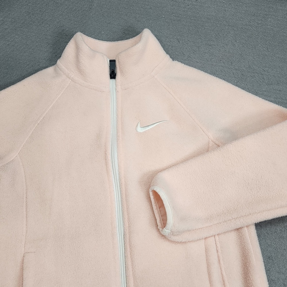 Nike‎ Fleece Jacket Peach Pink Full Zip Embroidered Swoosh Girls Size 6 5-6Y